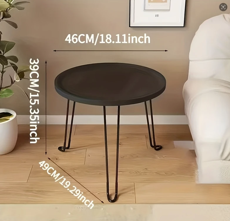 Round Folding Side Table - Black